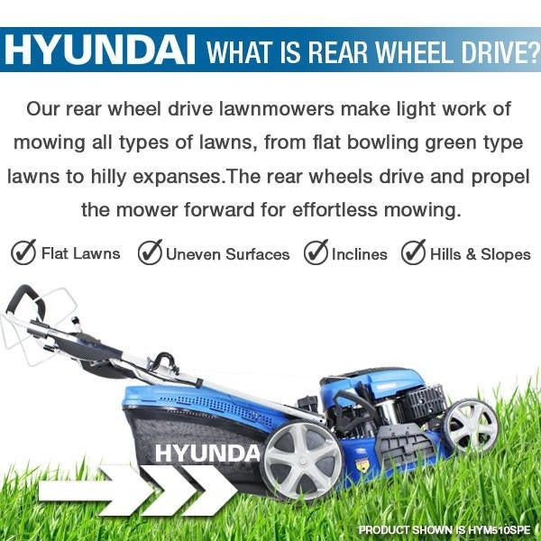 Our rear wheel drive lawnmowers make light work of mowing all types of lawns, from flat bowling green type lawns to hilly expanses. The rear wheels drive and propel the mower forward for effortless mowing.