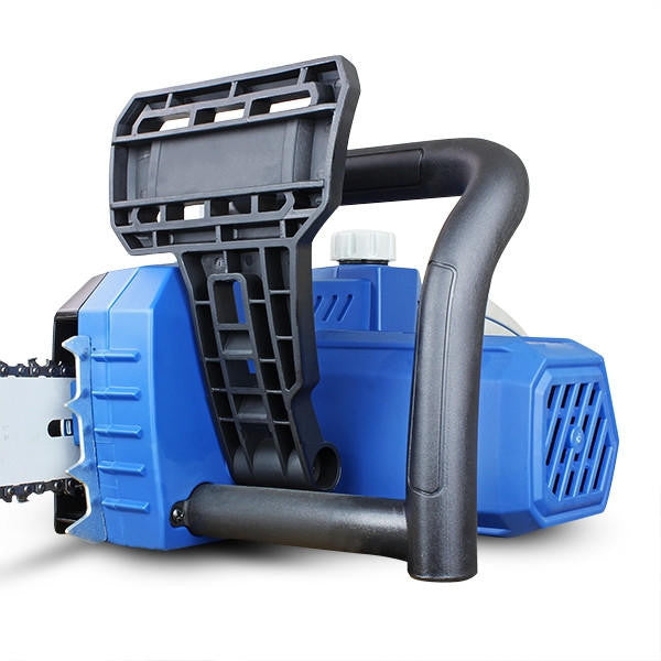 The Hyundai HYC2400E has an electric/mechanical chain brake which is activated in the event of a kick-back by pushing the brake handle forward, stopping the chainsaw in approximately 0.15 seconds.
