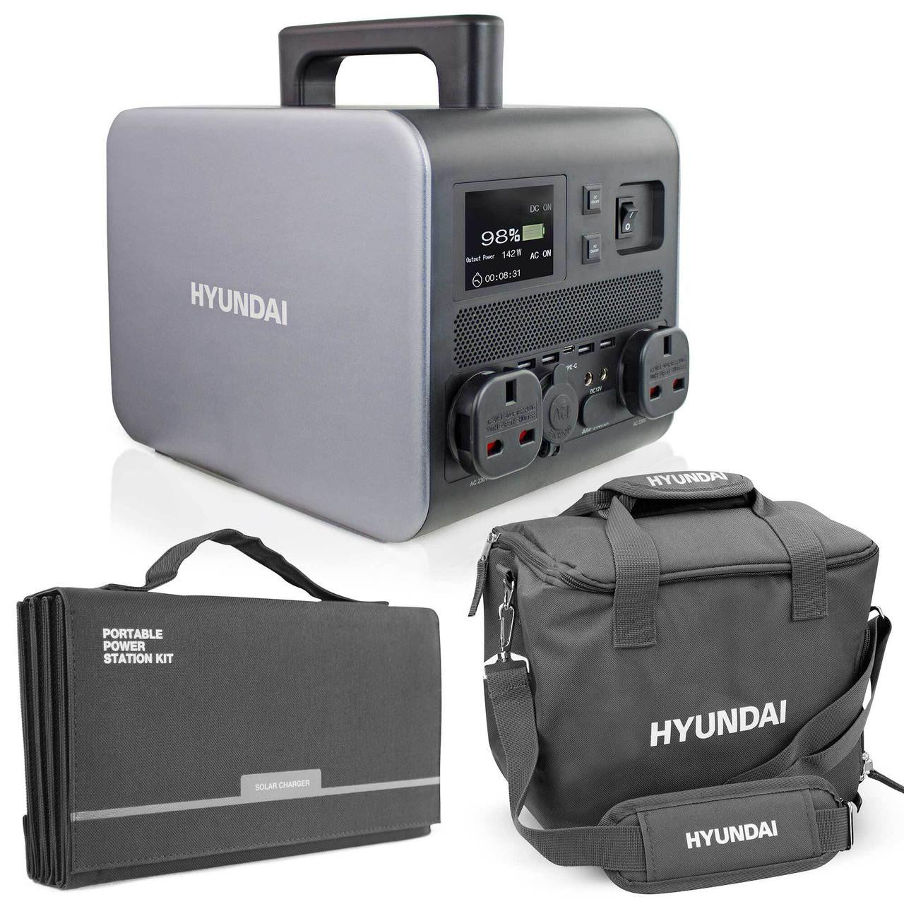Hyundai HPS-300 Portable Power Station & Protective Carry/Shoulder Bag & 60W Portable & Foldable Solar Charger | HPS-300+CBB5830-1+H60