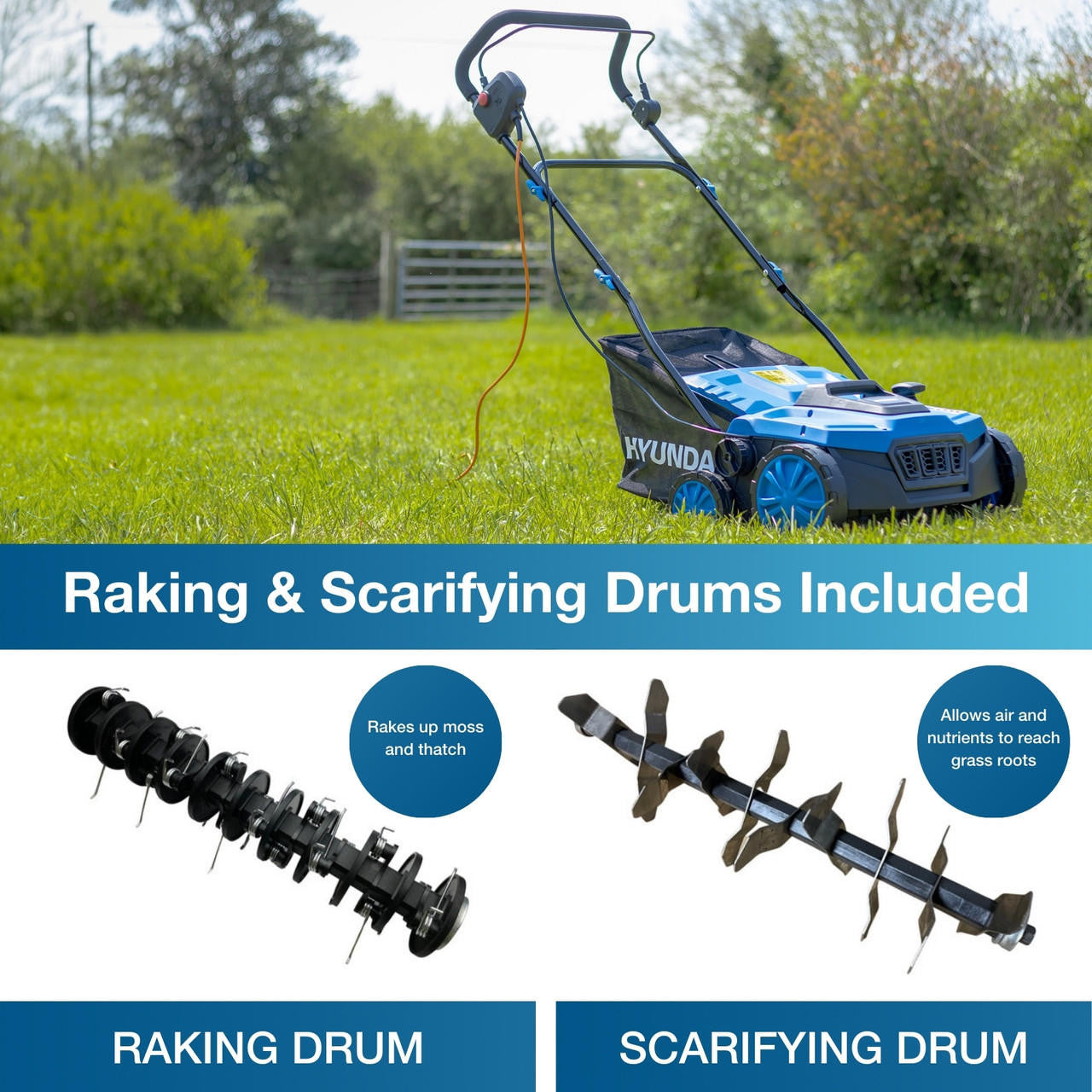 Raking  and Scarifier Drums Included