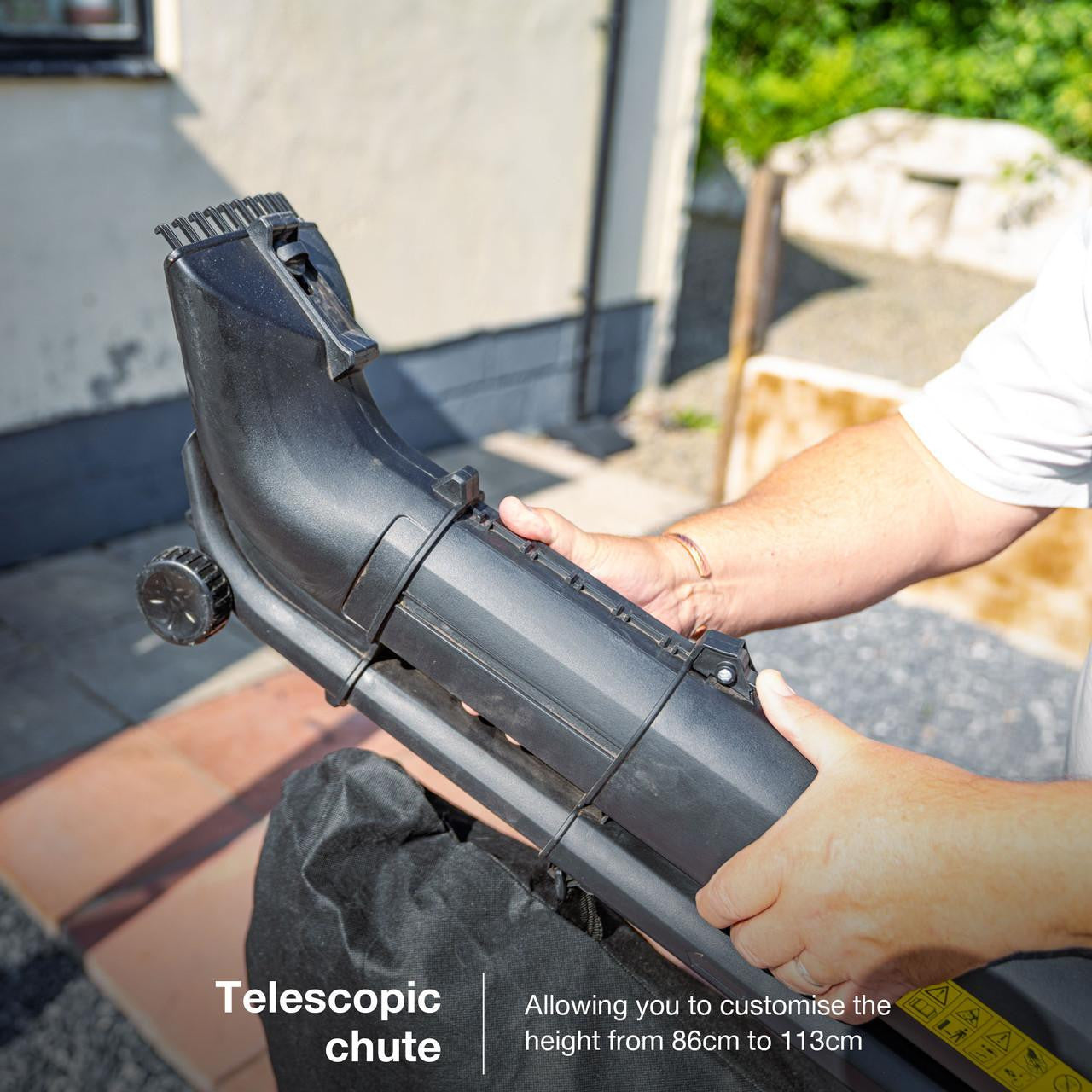 Telescopic chute - allowing you to customise the height from 86cm to 113cm