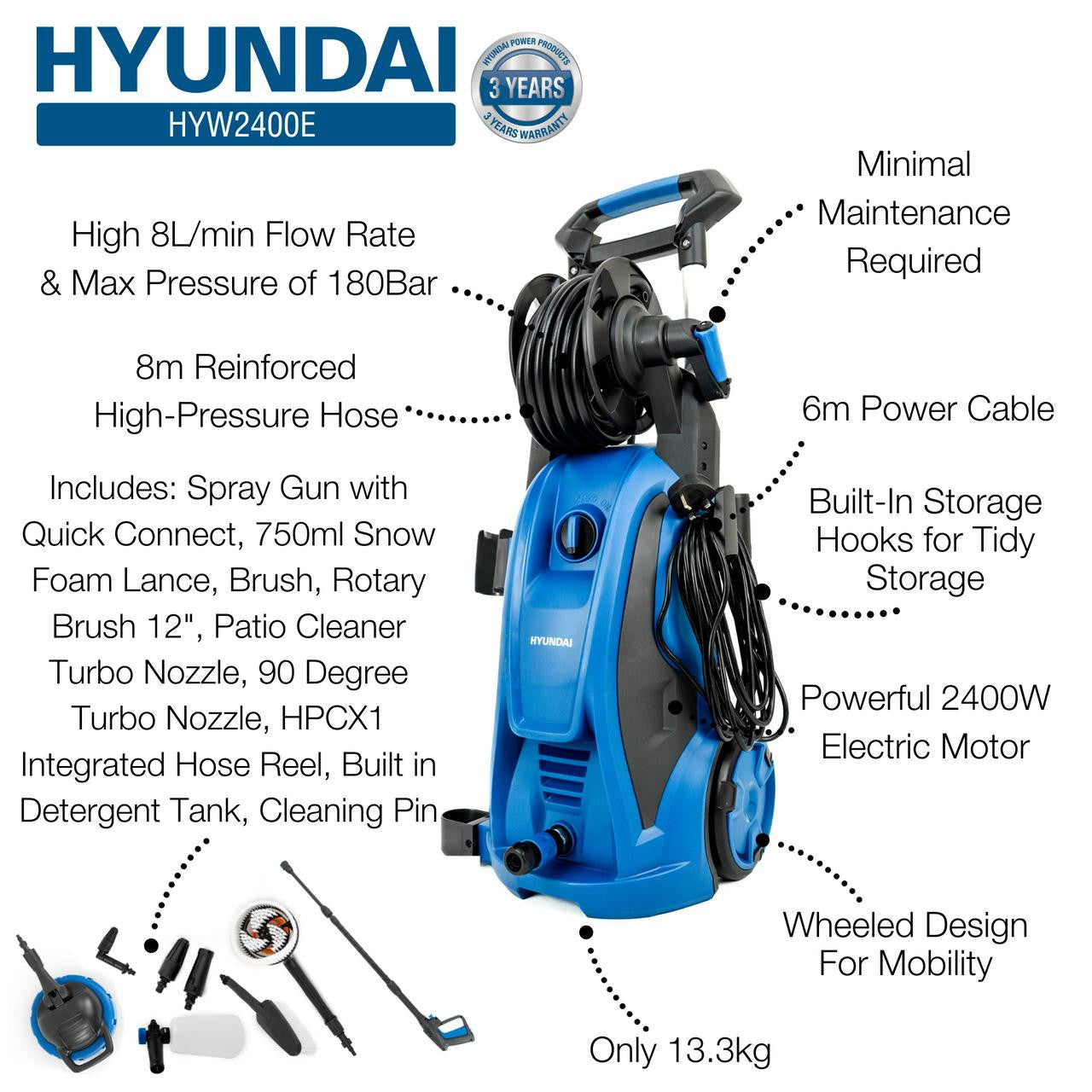 Key Features of the Hyundai HYW2400E Pressure Washer