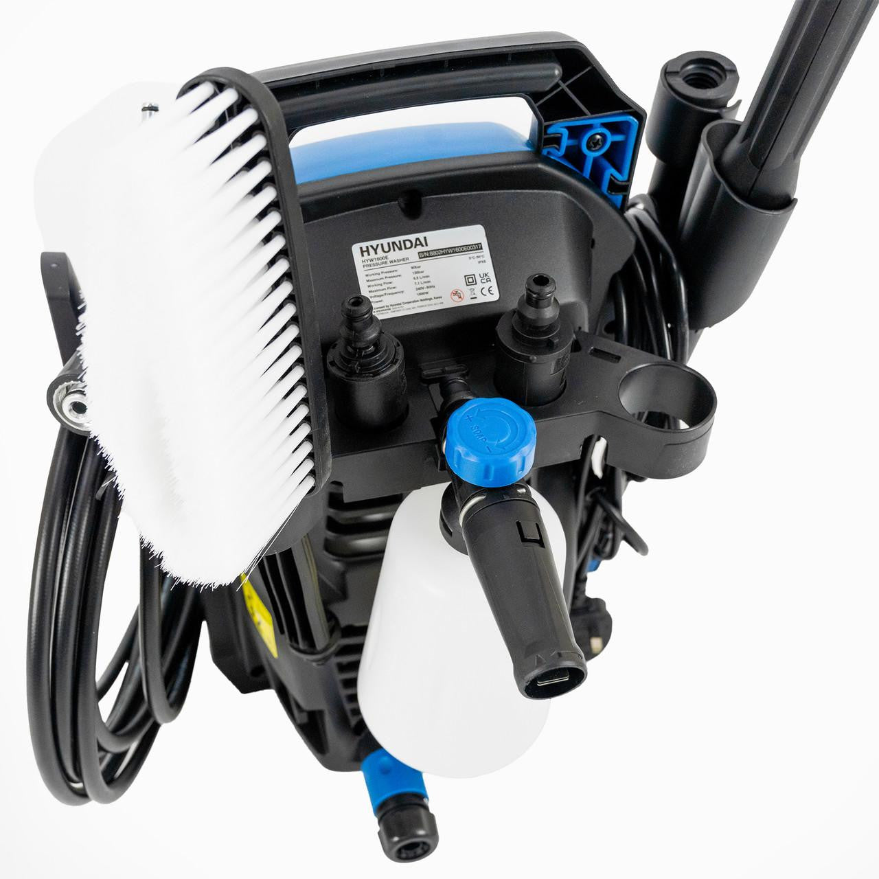 Includes multiple attachments, including a turbo nozzle, foam producer, and fix brush