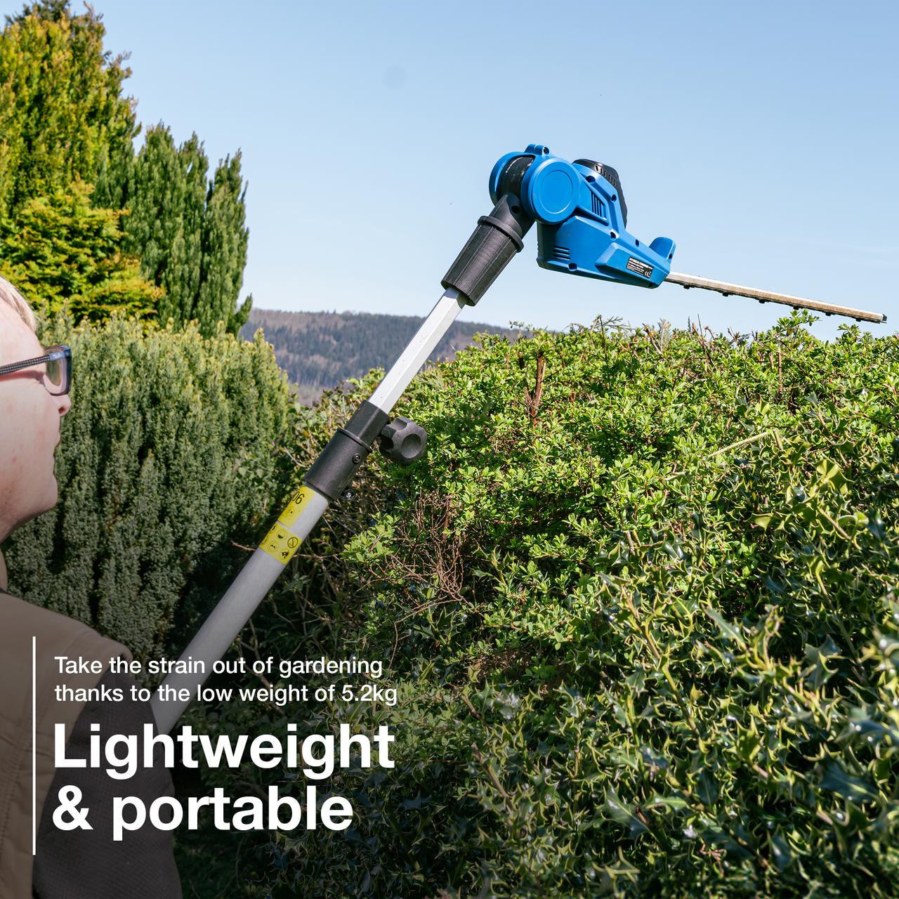 Hyundai 20V 450mm Cordless Long Reach Pole Hedge Trimmer, 2.6m Long Reach, 2.0Ah li-ion Battery & Charger | HY20CPHT