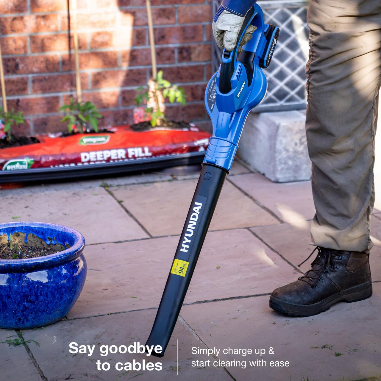 Hyundai 20V Cordless Leaf Blower, 200Km/h Air Speed, 2Ah Li-Ion Battery and Charger | HY20CB