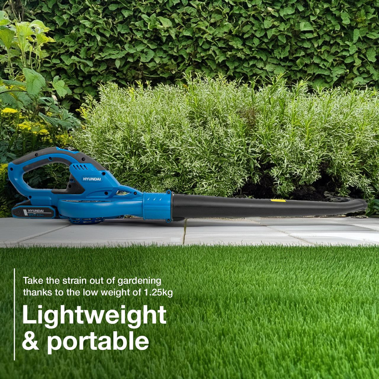Hyundai 20V Cordless Leaf Blower, 200Km/h Air Speed, 2Ah Li-Ion Battery and Charger | HY20CB
