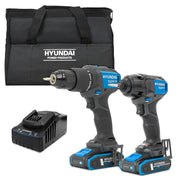 Hyundai 20V Cordless 65Nm Hammer Drill and 230Nm Impact Driver Brushless Kit, 2x 2.0Ah Li-ion Batteries and 2A Charger  | S01-T2B