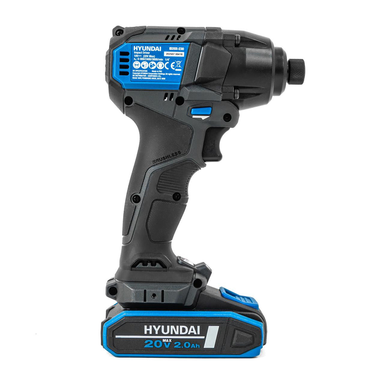 Hyundai 20V Cordless 65Nm Hammer Drill and 230Nm Impact Driver Brushless Kit, 2x 2.0Ah Li-ion Batteries and 2A Charger  | S01-T2B