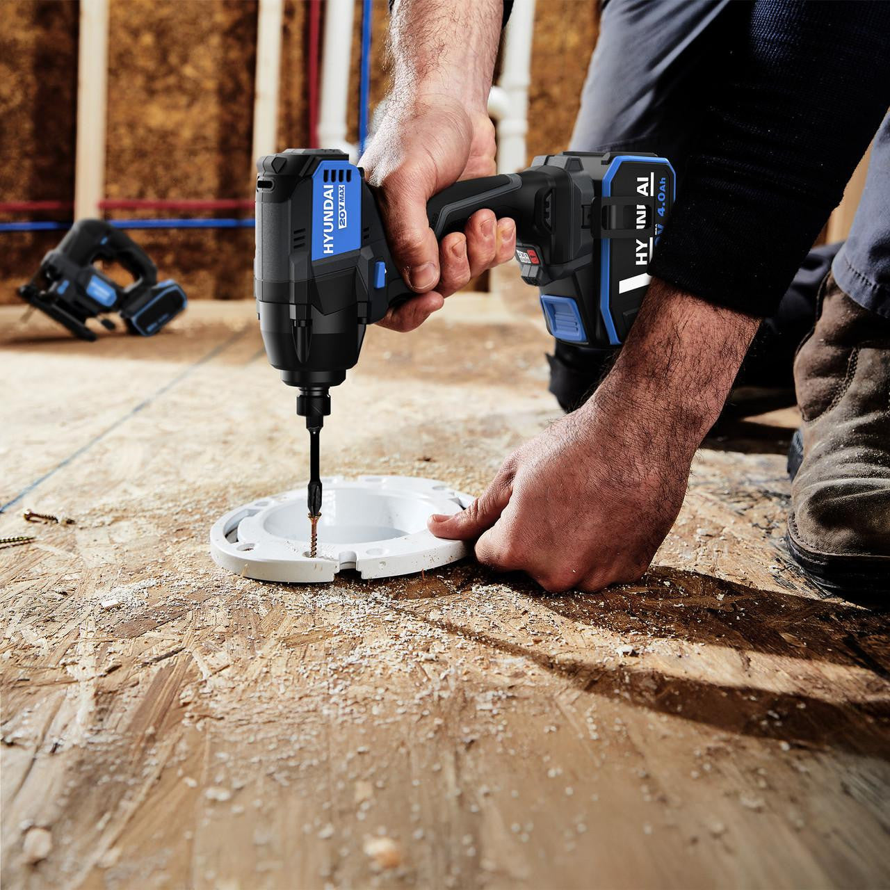 Hyundai 20V Cordless 65Nm Hammer Drill and 230Nm Impact Driver Brushless Kit, 2x 2.0Ah Li-ion Batteries and 2A Charger  | S01-T2B