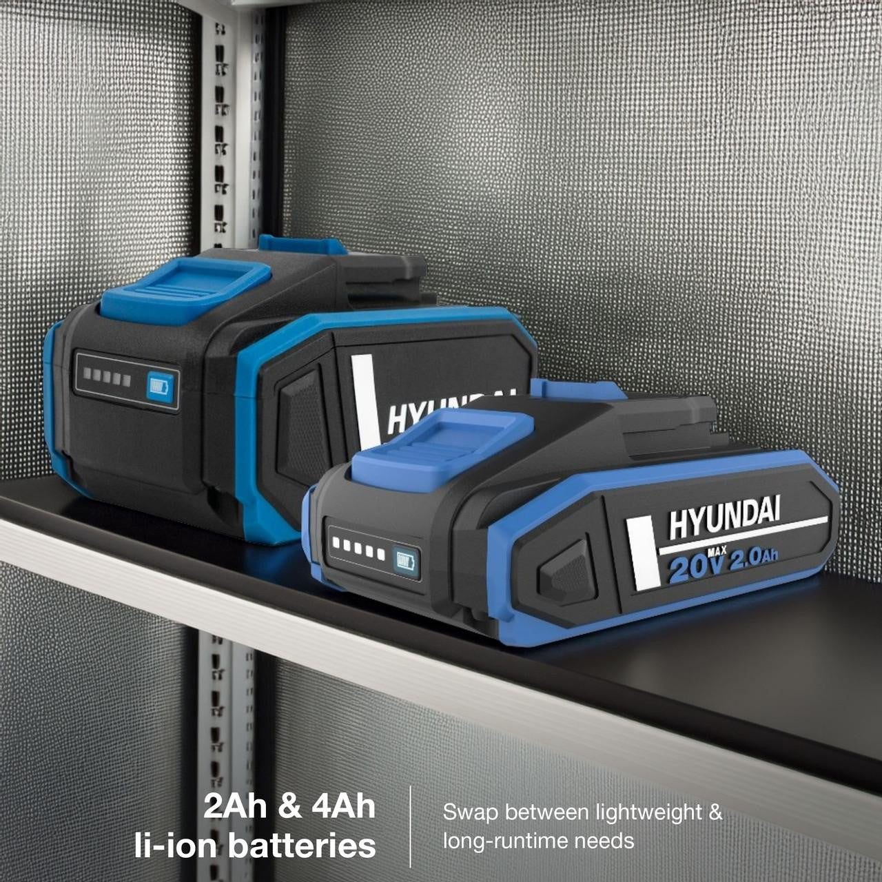 Hyundai 20V Cordless Hammer Drill 60Nm and Angle Grinder 115mm Brushless Kit, inc. 2.0Ah and 4.0Ah Li-ion Battery and 2A Charger  | S02-FTB