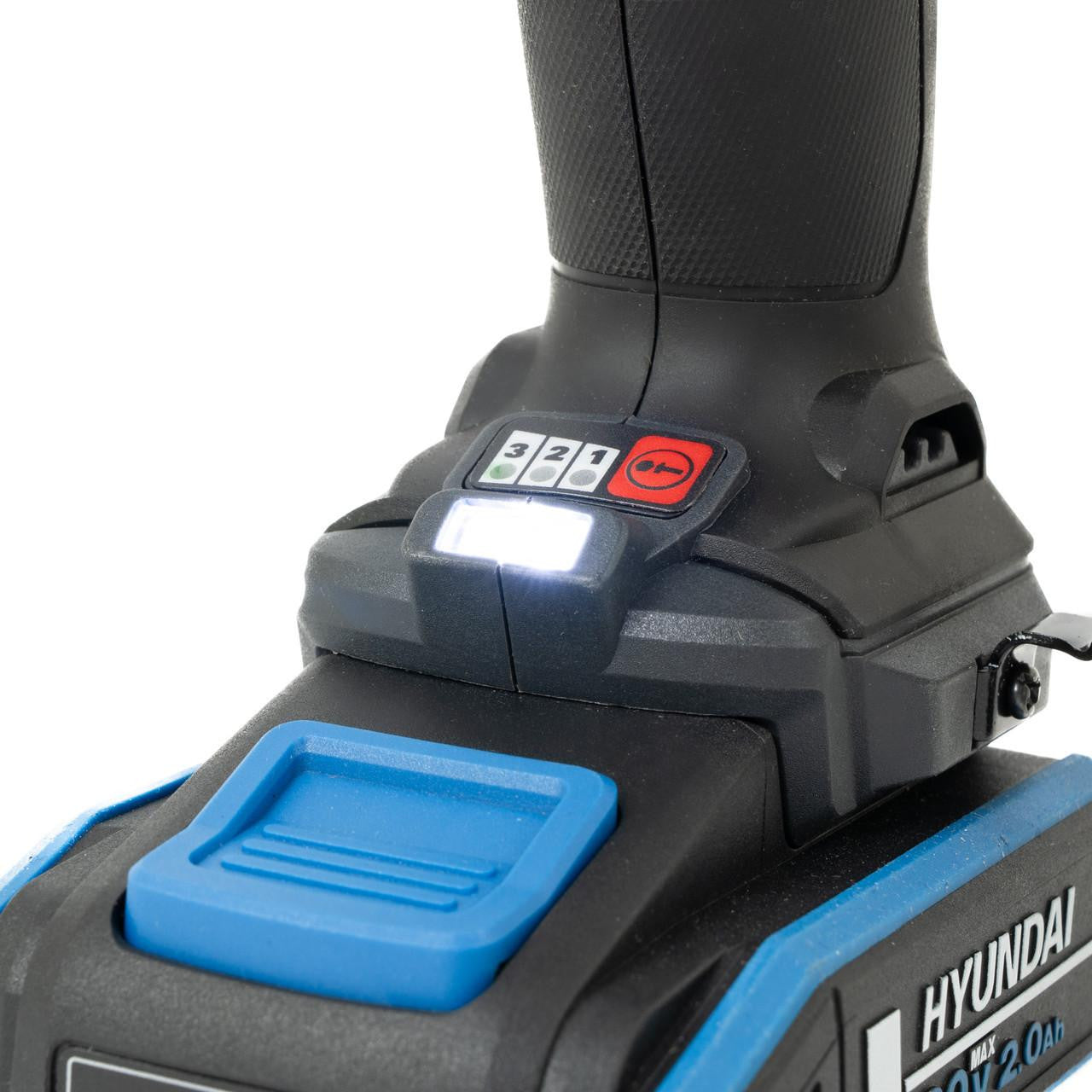 Hyundai 20V Cordless Hammer Drill 60Nm and Angle Grinder 115mm Brushless Kit, inc. 2.0Ah and 4.0Ah Li-ion Battery and 2A Charger  | S02-FTB