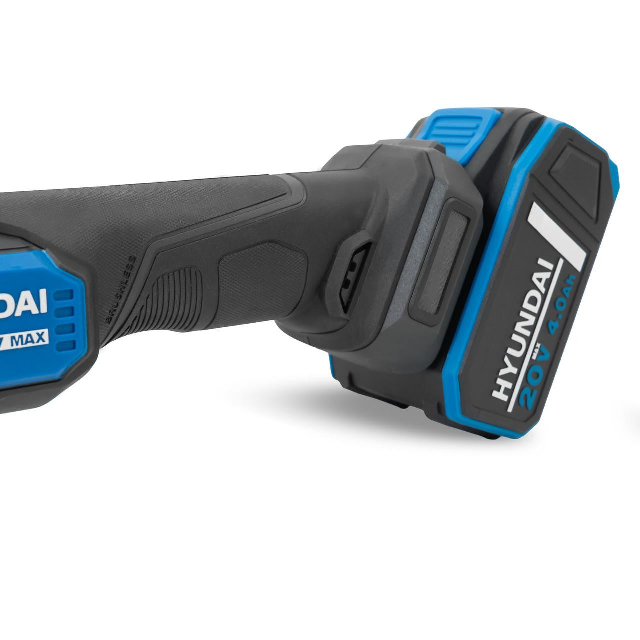 Hyundai 20V Cordless Hammer Drill 60Nm and Angle Grinder 115mm Brushless Kit, inc. 2.0Ah and 4.0Ah Li-ion Battery and 2A Charger  | S02-FTB