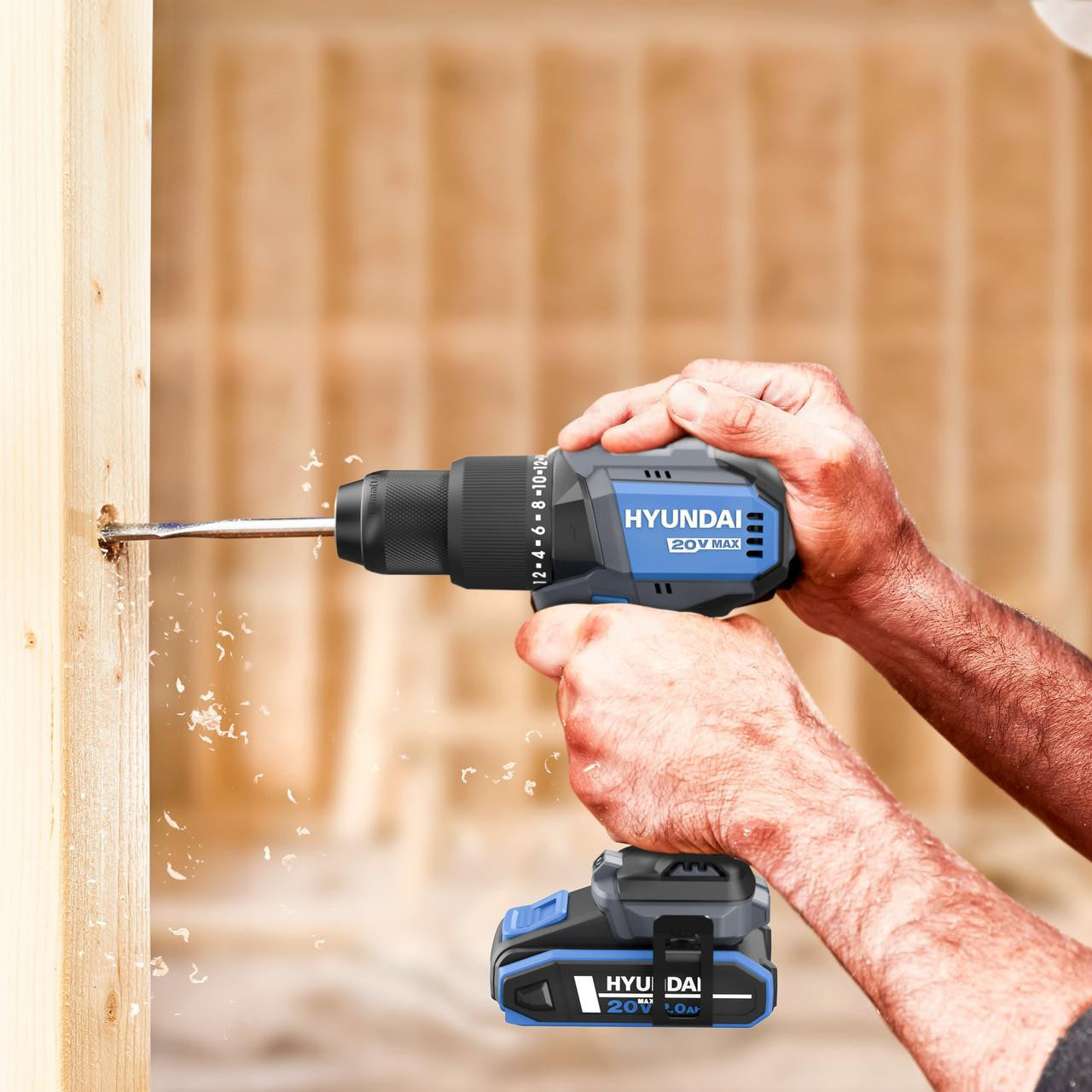 Hyundai 20V Cordless Hammer Drill 60Nm and Angle Grinder 115mm Brushless Kit, inc. 2.0Ah and 4.0Ah Li-ion Battery and 2A Charger  | S02-FTB