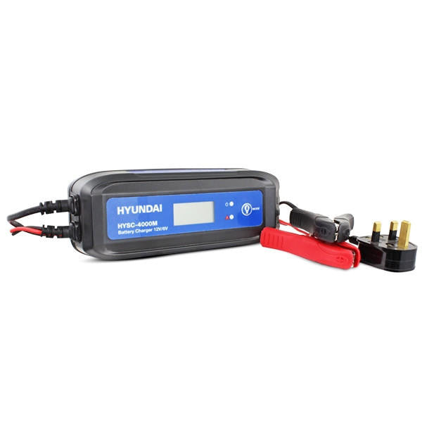 Hyundai 4 Amp SMART Car Battery Charger 6v / 12v, 1.2 - 130Ah Capacity| HYSC-4000M