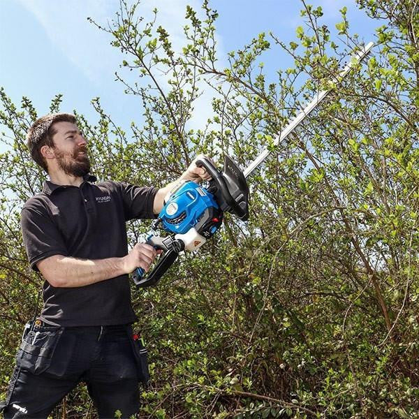 Hyundai 26cc 600mm Petrol Hedge Trimmer Cutter, Easy-Start & Lightweight 2-stroke & Folding Trolley on Wheels, Garden Trolley 100kg | HYHT2600X+GTW220