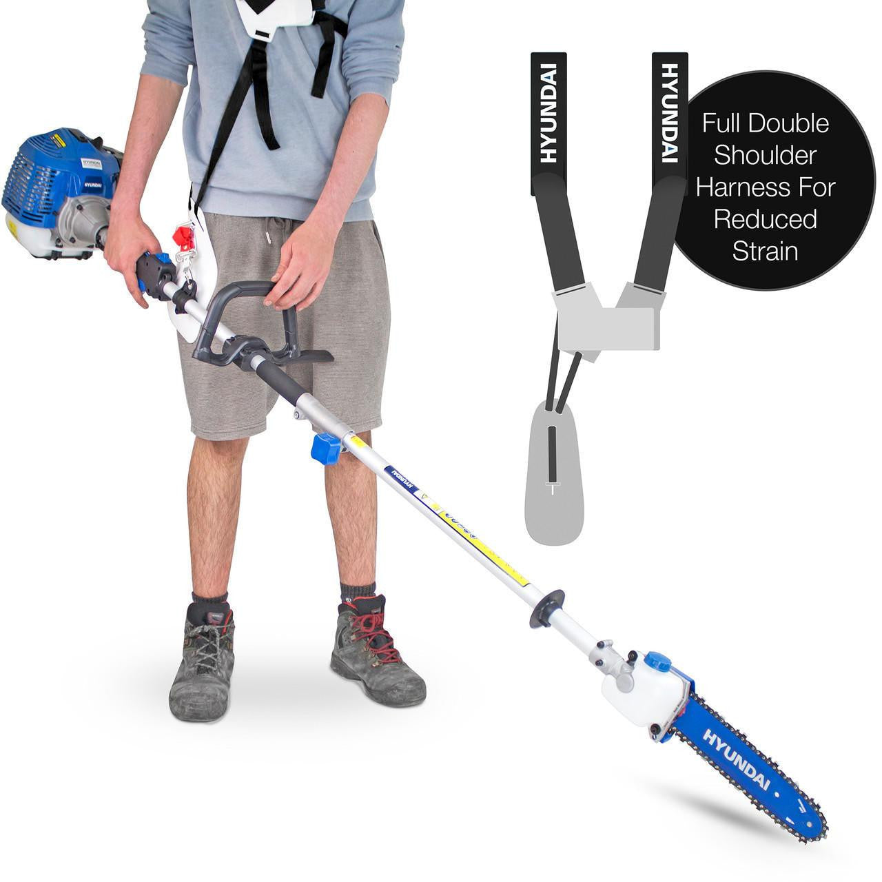 Hyundai 52cc Petrol Pole Saw Pruner Chainsaw 2.7m Long Reach 260mm Cutting Width & Garden Trolley on Wheels, 100kg Load with Brakes | HYPS5200X+GTW260