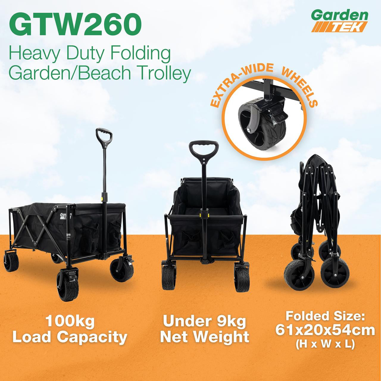 Hyundai 52cc Petrol Pole Saw Pruner Chainsaw 2.7m Long Reach 260mm Cutting Width & Garden Trolley on Wheels, 100kg Load with Brakes | HYPS5200X+GTW260