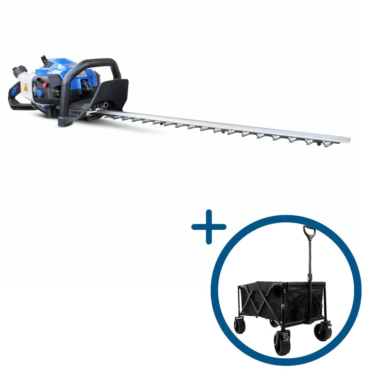 Hyundai 26cc 600mm Petrol Hedge Trimmer Cutter, Easy-Start & Lightweight 2-stroke & Garden Trolley on Wheels, 100kg Load with Brakes | HYHT2600X+GTW260