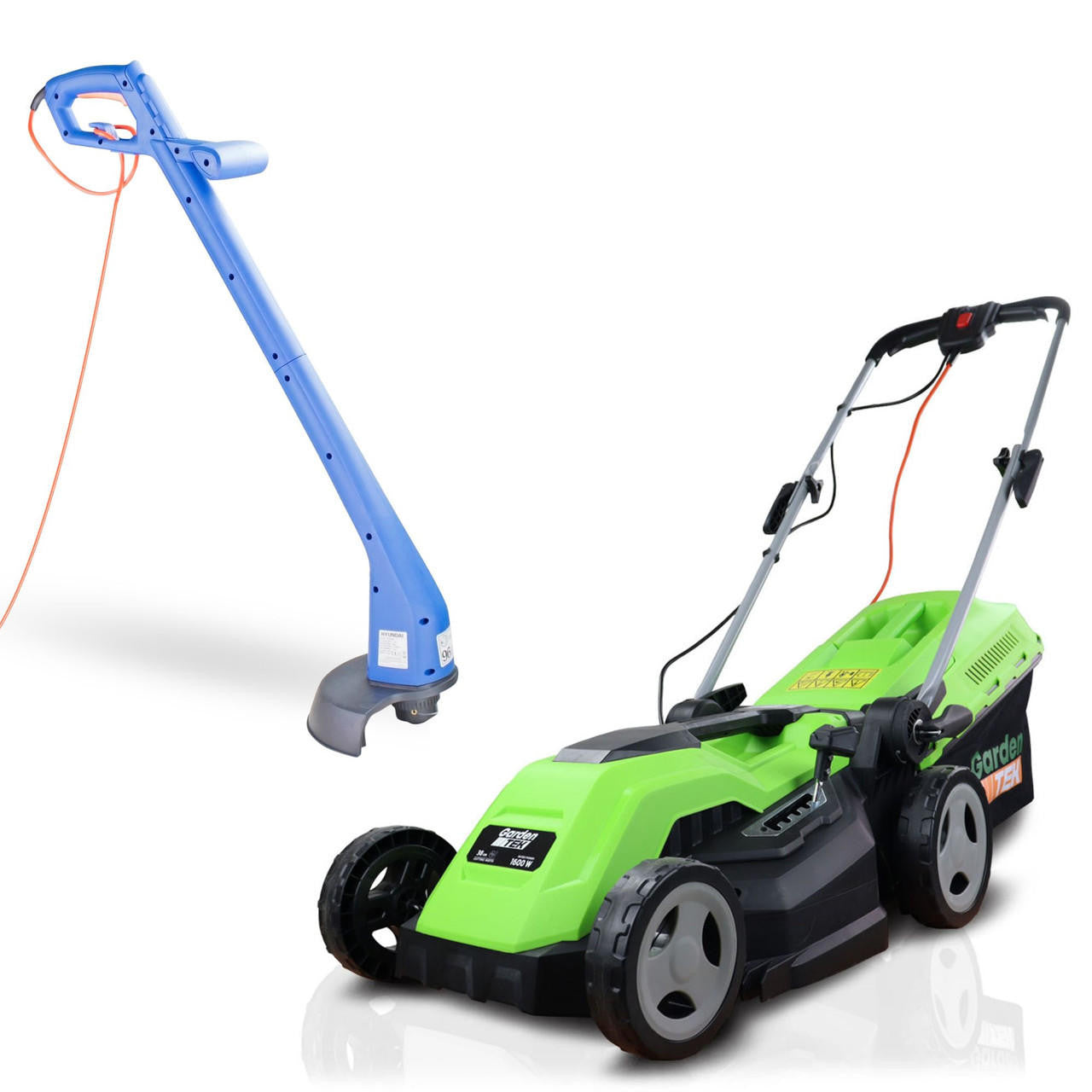 Hyundai 250W Corded Electric Grass Trimmer & GardenTek 38cm Corded Electric Roller Lawn Mower Bundle - Hyundai  Electric Grass Trimmer & GardenTek 38cm Mower Bundle