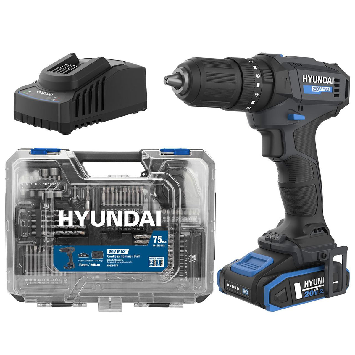 20V 50Nm Cordless Hammer Drill 2 Speed 13 mm Chuck LED Light HD20S 50