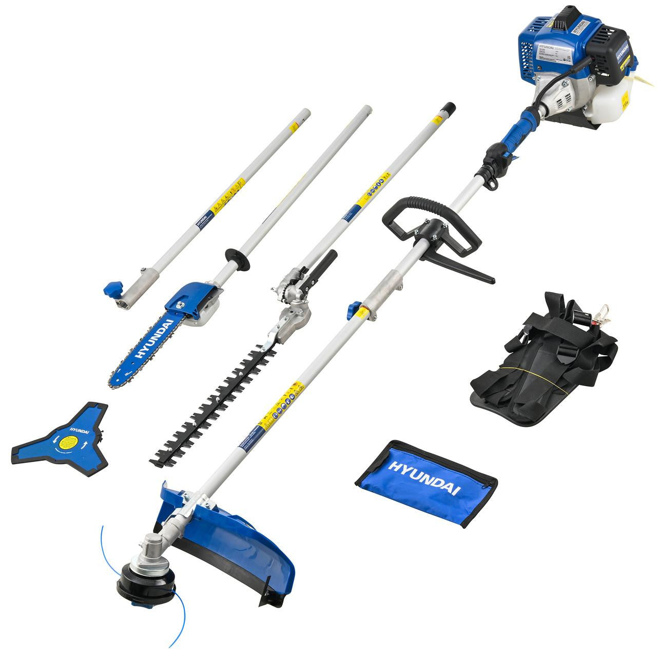 Hyundai HYMT5600X Multi-tool Review: Is This 56cc 5-in-1 Multi-Tool Worth £199? Hyundai HYMT5600X 56cc petrol 5-in-1 garden multi-tool with grass trimmer, brushcutter, hedge trimmer and pole saw attachments