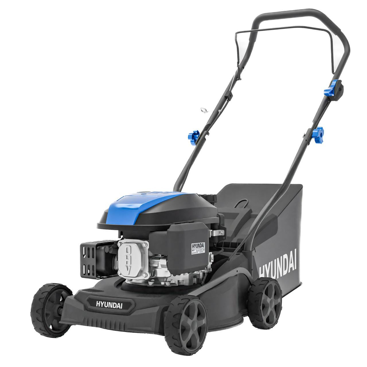 Hyundai HYM16130PX lightweight petrol lawn mower side profile