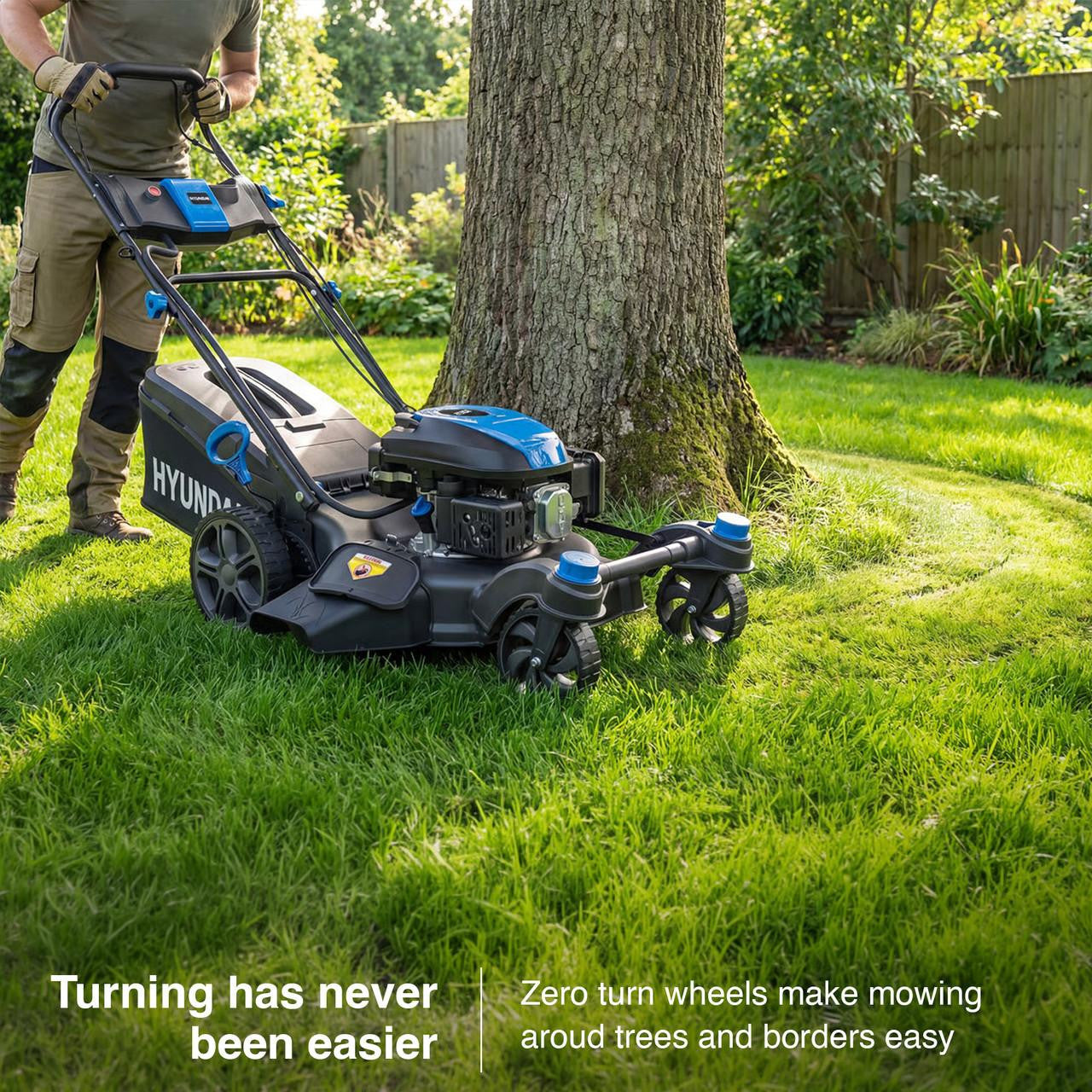 Hyundai 20 inch petrol lawn mower with 196cc engine for large gardens