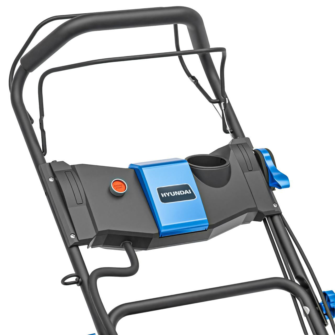 Hyundai HYM20200SPEZX lawn mower with large grass collector bag attached