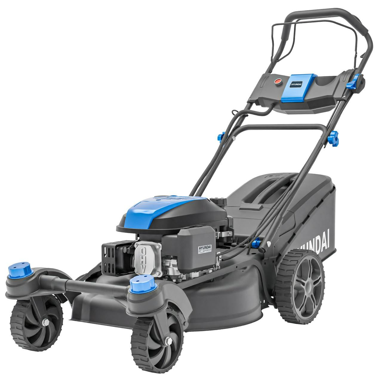 Hyundai zero turn lawn mower front view with wide cutting deck