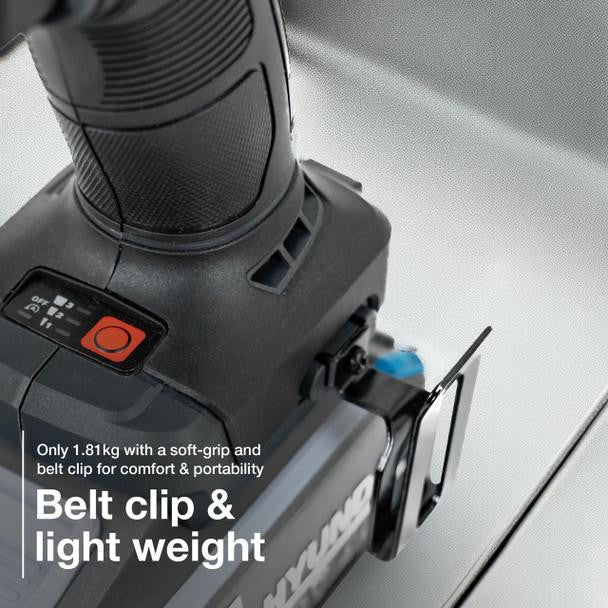 Belt clip and light weight - only 1.81kg with a soft-grip and belt-clip for comfort and portability