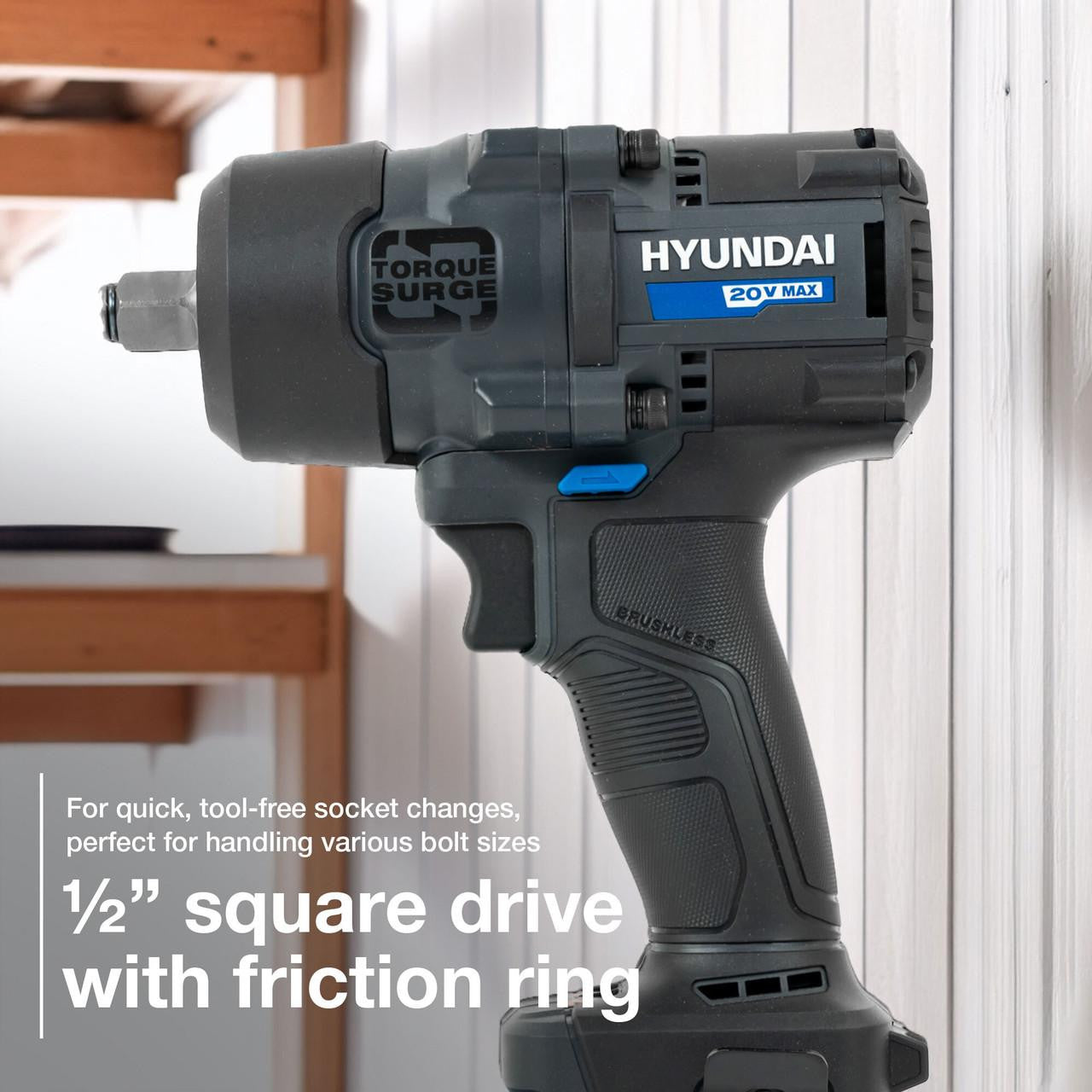 1/2 Square Drive with friction ring  - for quick tool-free socket changes, perfect for handling various bold sizes