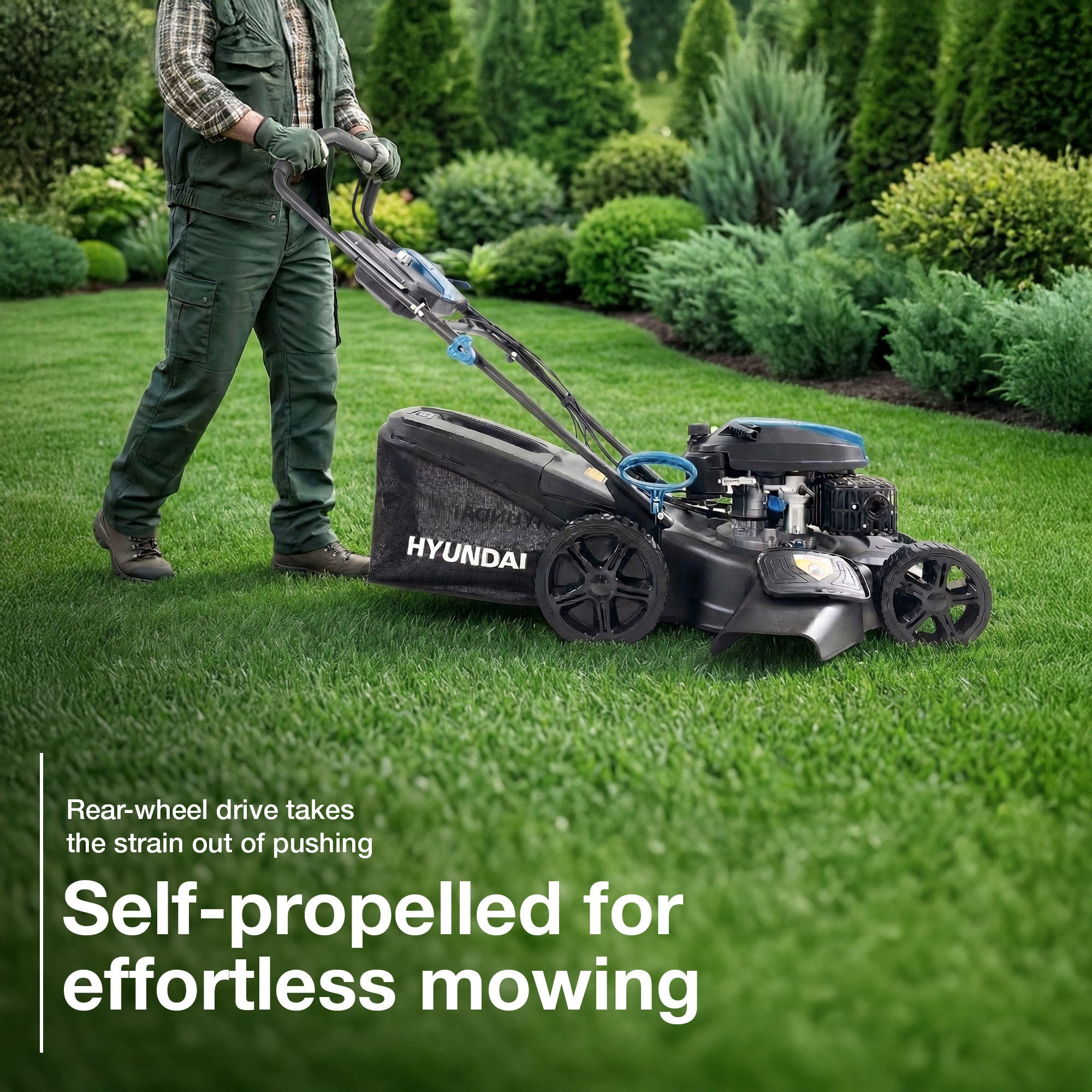 Hyundai 22” / 56cm Self-Propelled Petrol Lawnmower, Electric Start, 3-in-1 | HYM22200SPEX