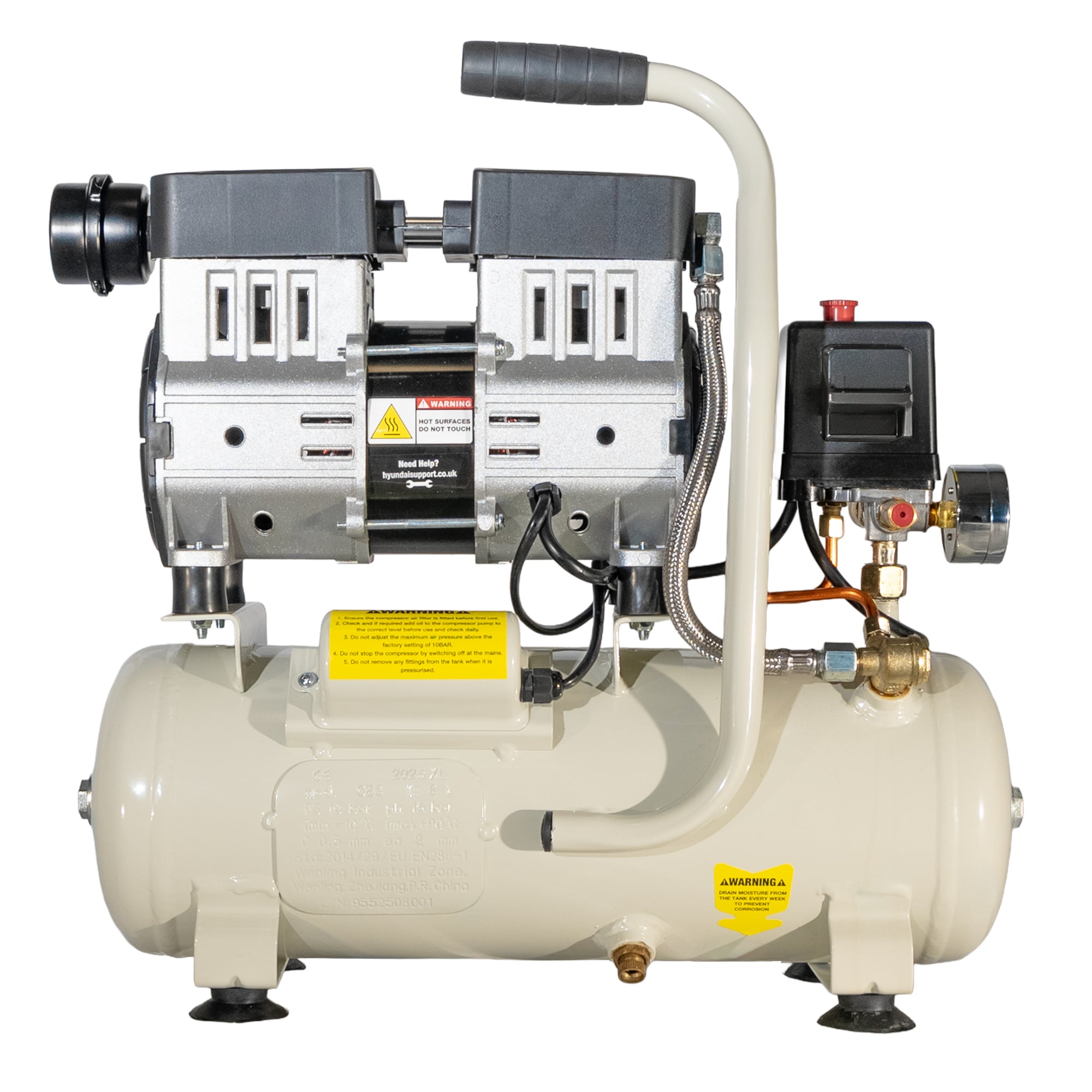 Hyundai 550W / 0.75HP 8L Oil Free Low Noise Portable Air Compressor 4CFM 100psi Direct Drive | HY5508X