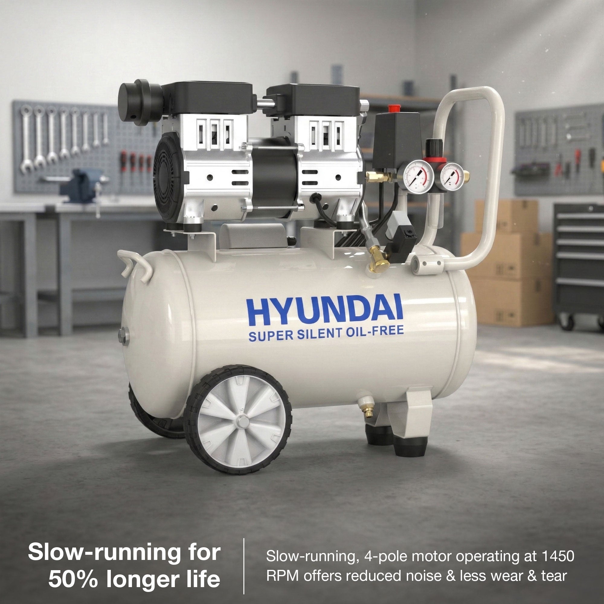 Hyundai 750W / 1HP 24L Oil Free Low Noise Portable Air Compressor 5.2CFM 118psi Direct Drive | HY7524X