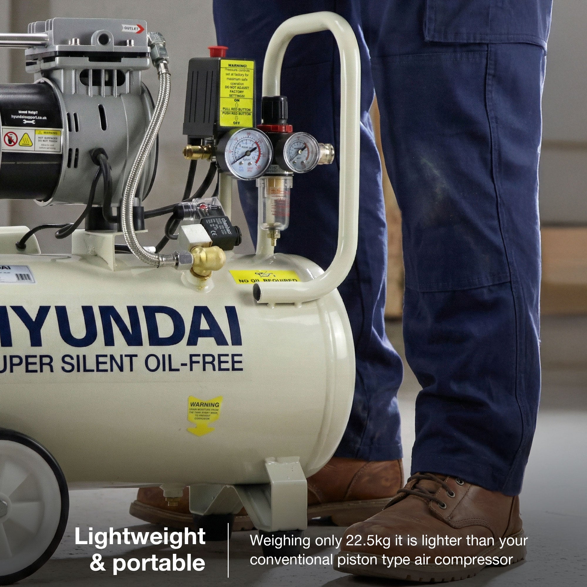 Hyundai 750W / 1HP 24L Oil Free Low Noise Portable Air Compressor 5.2CFM 118psi Direct Drive | HY7524X