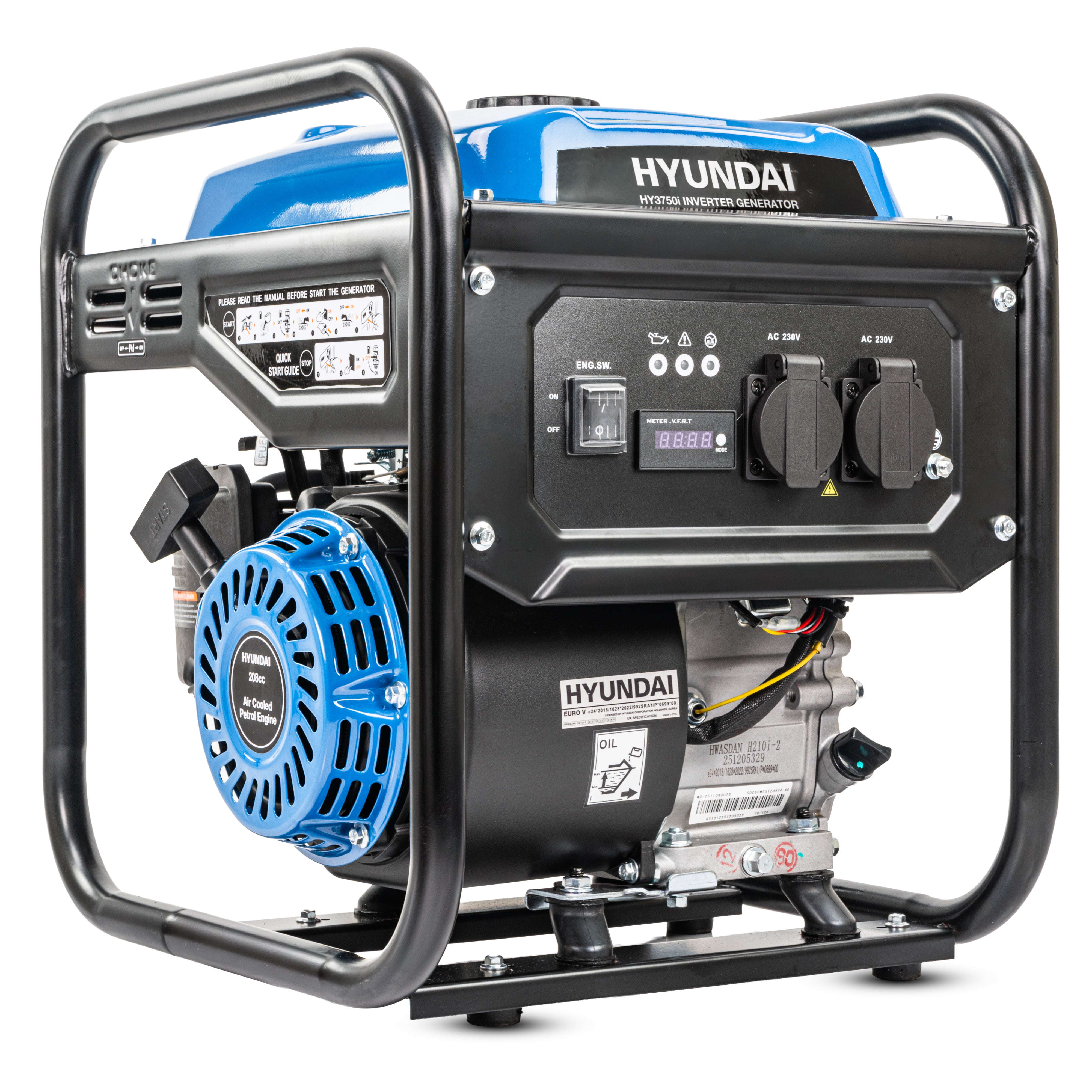 Hyundai 3.3kW / 3300W Inverter Open Framed Generator, Recoil Start, Pure Sine Wave | HY3750i