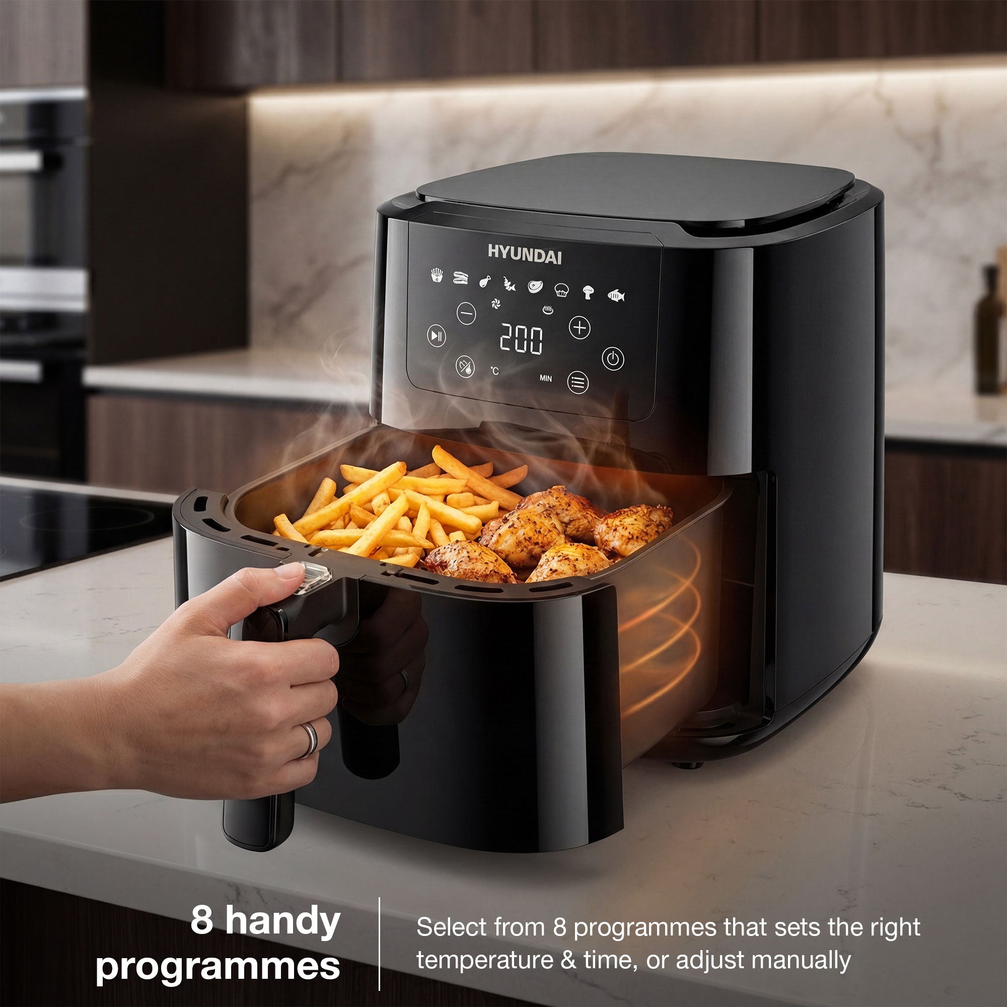 HYUNDAI 5L Digital Air Fryer, 8 Preset Programmes, 1500W | HYAF5001DB