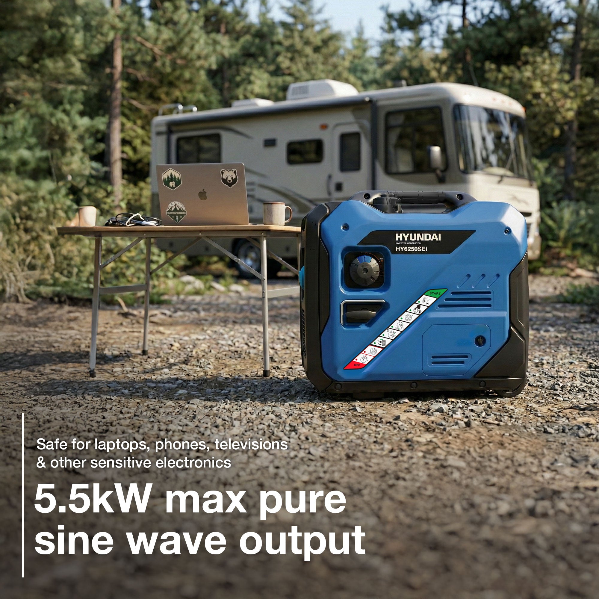 Hyundai 5.5kW / 5500W Inverter Generator, Electric Start, Pure Sine Wave | HY6250SEi