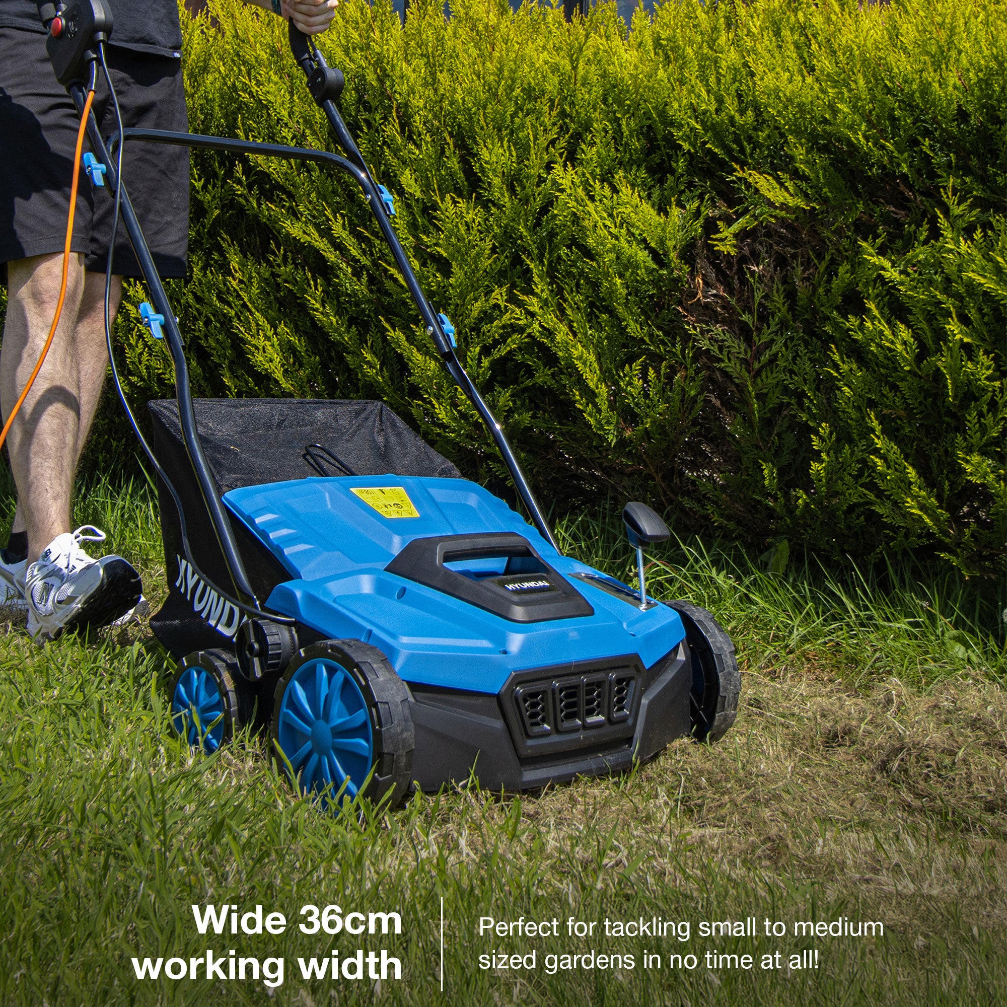 Hyundai 14” / 36cm 2 - in - 1 1600W Electric Lawn Scarifier and Aerator with 45L Collection Bag | HYSC1600E