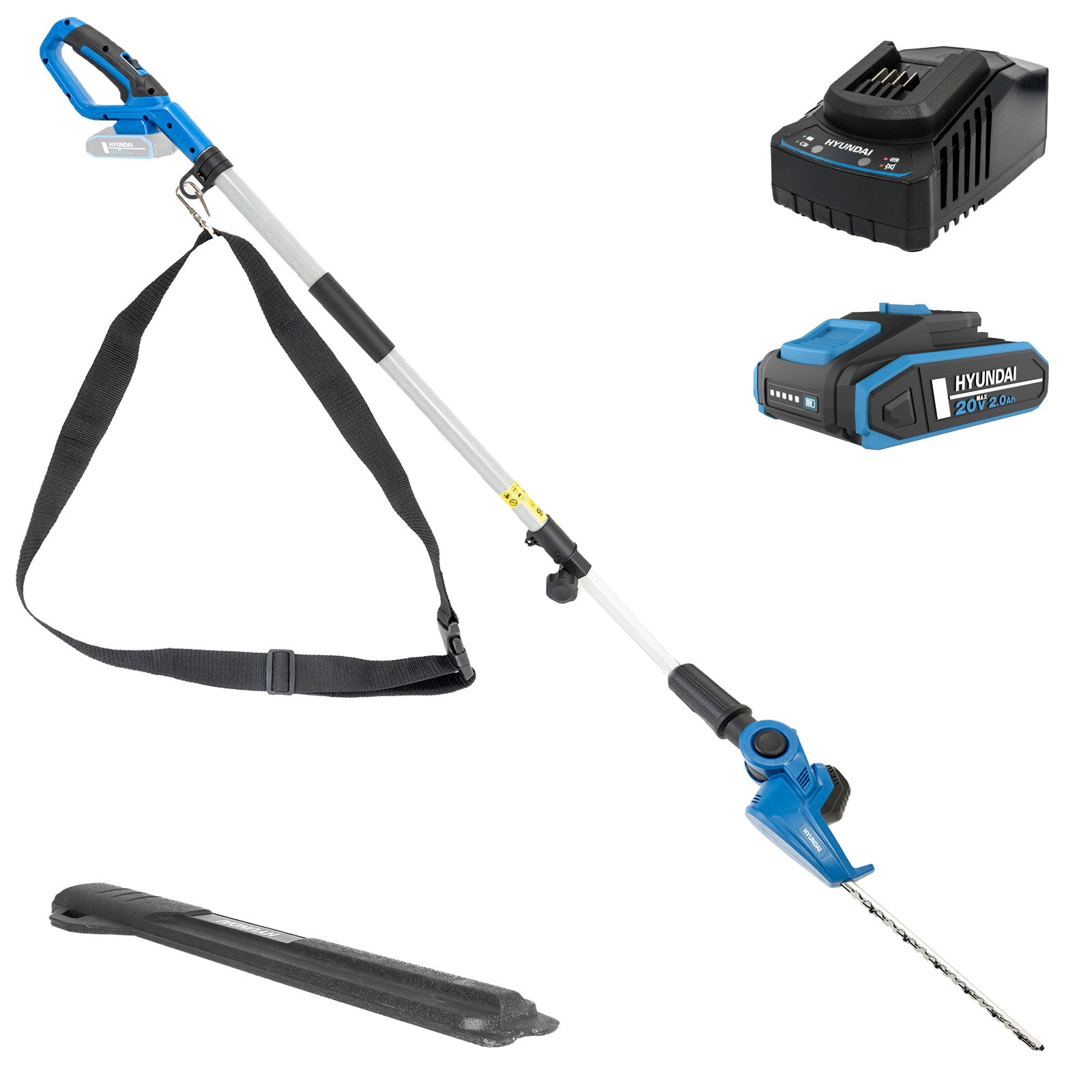 Hyundai 20V 450mm Cordless Long Reach Pole Hedge Trimmer, 2.6m Long Reach, 2.0Ah li-ion Battery & Charger | HY20CPHT