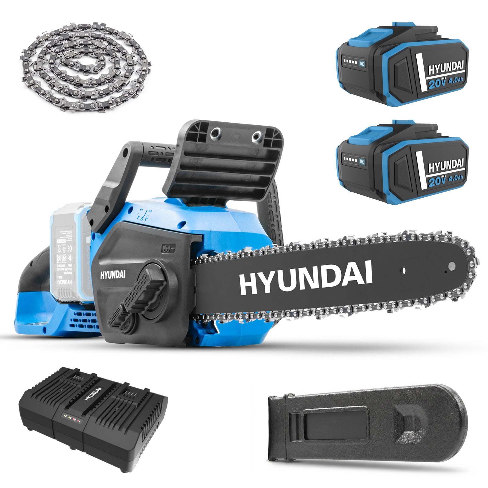 Hyundai 14" / 350mm 40V, (2x20V), 4Ah Brushless Cordless Chainsaw, Auto-Oiling, Anti-Kickback | HY40CCS350