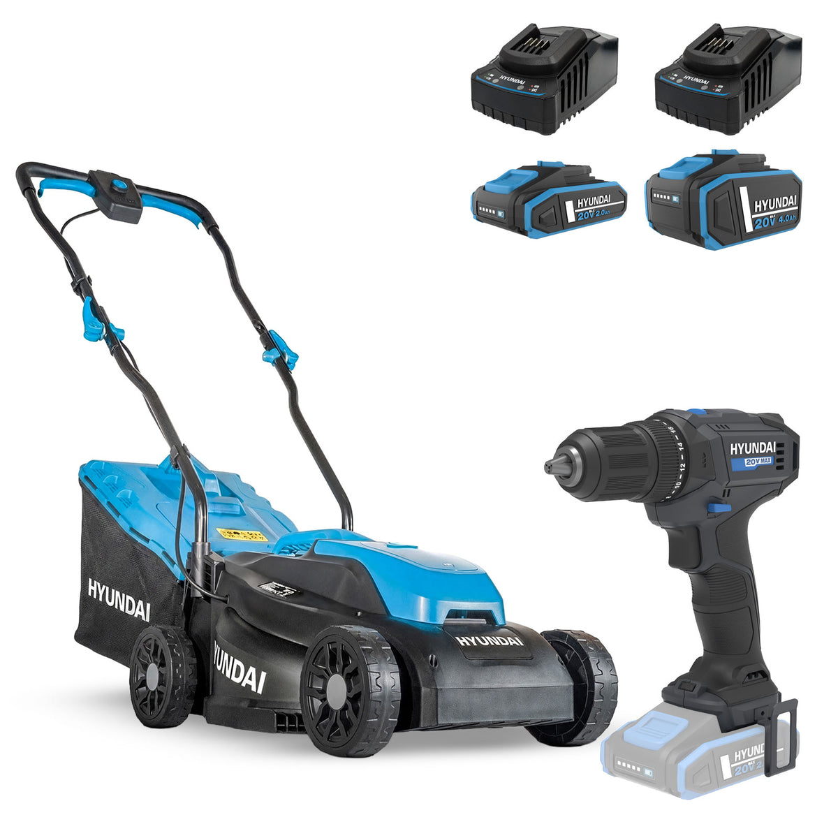 Hyundai 20V 33cm Lawnmower and 40Nm Driver Drill Kit