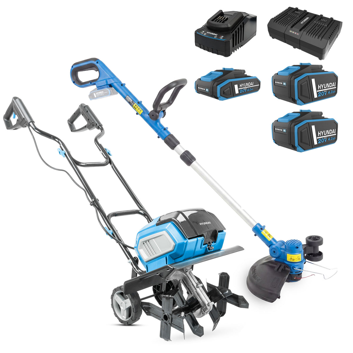 Hyundai 36cm Cordless Tiller and 30cm Grass Trimmer Kit