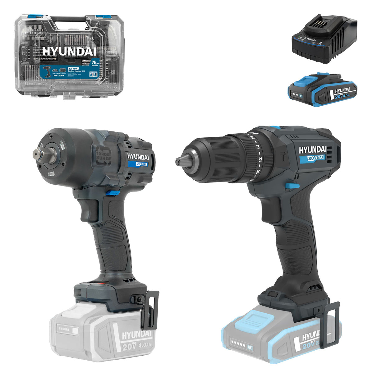 Hyundai 20V 50Nm Hammer Drill and 700Nm Impact Wrench Kit
