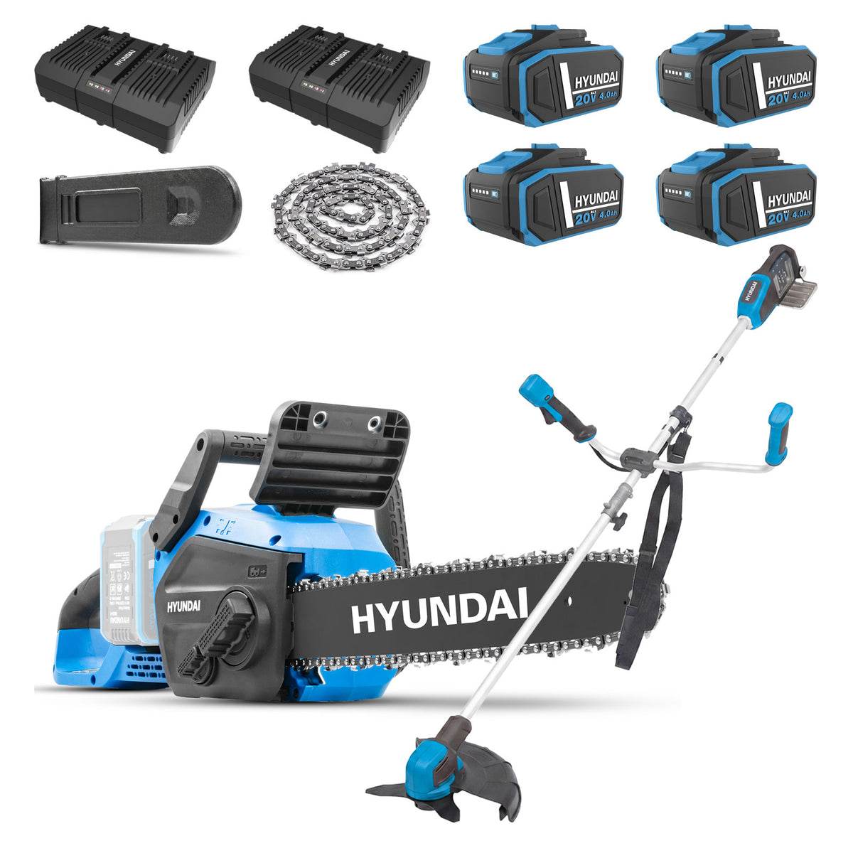 Hyundai 2x20V 14in Brushless Chainsaw and Brush Cutter Kit