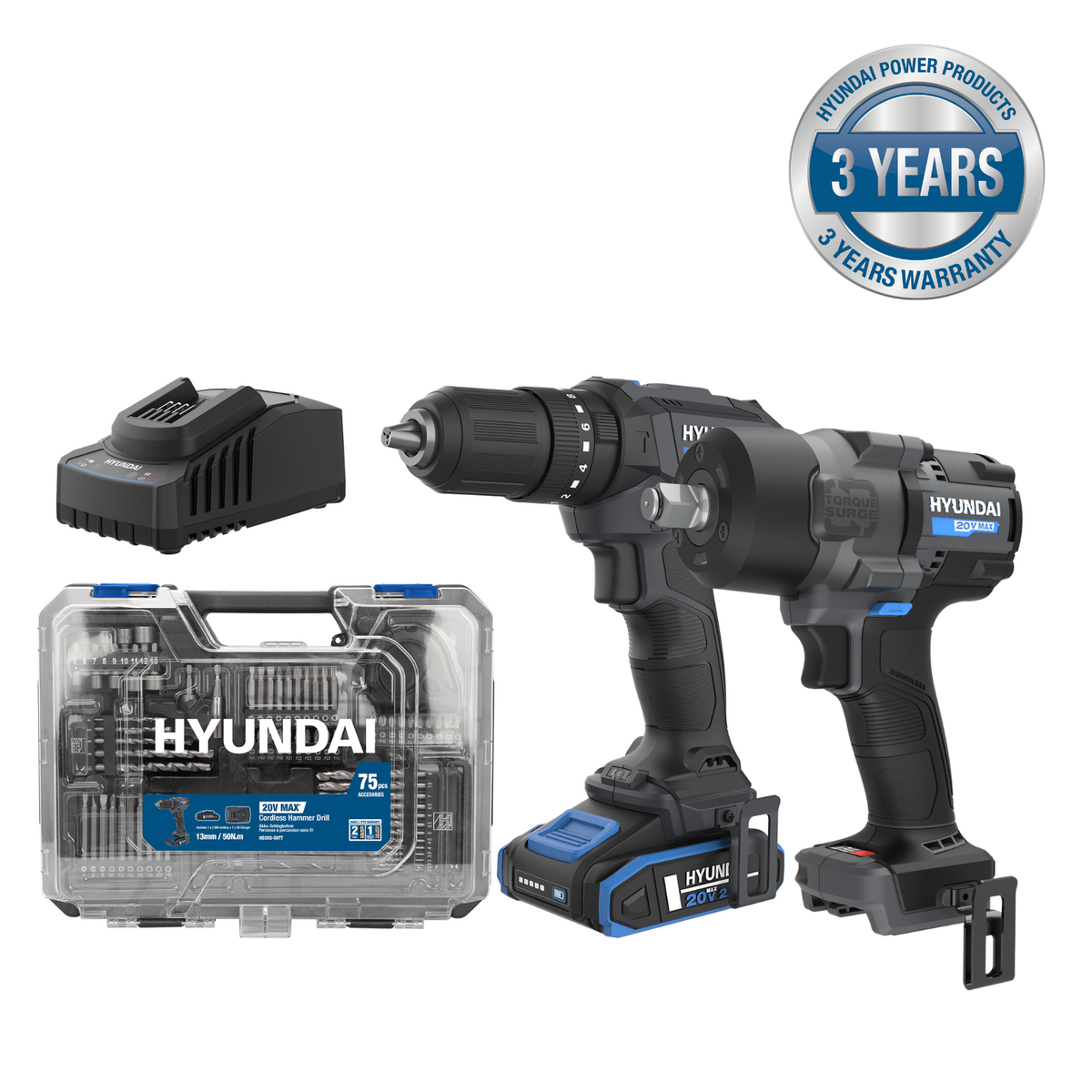 Hyundai 20V 50Nm Hammer Drill and 700Nm Impact Wrench Kit