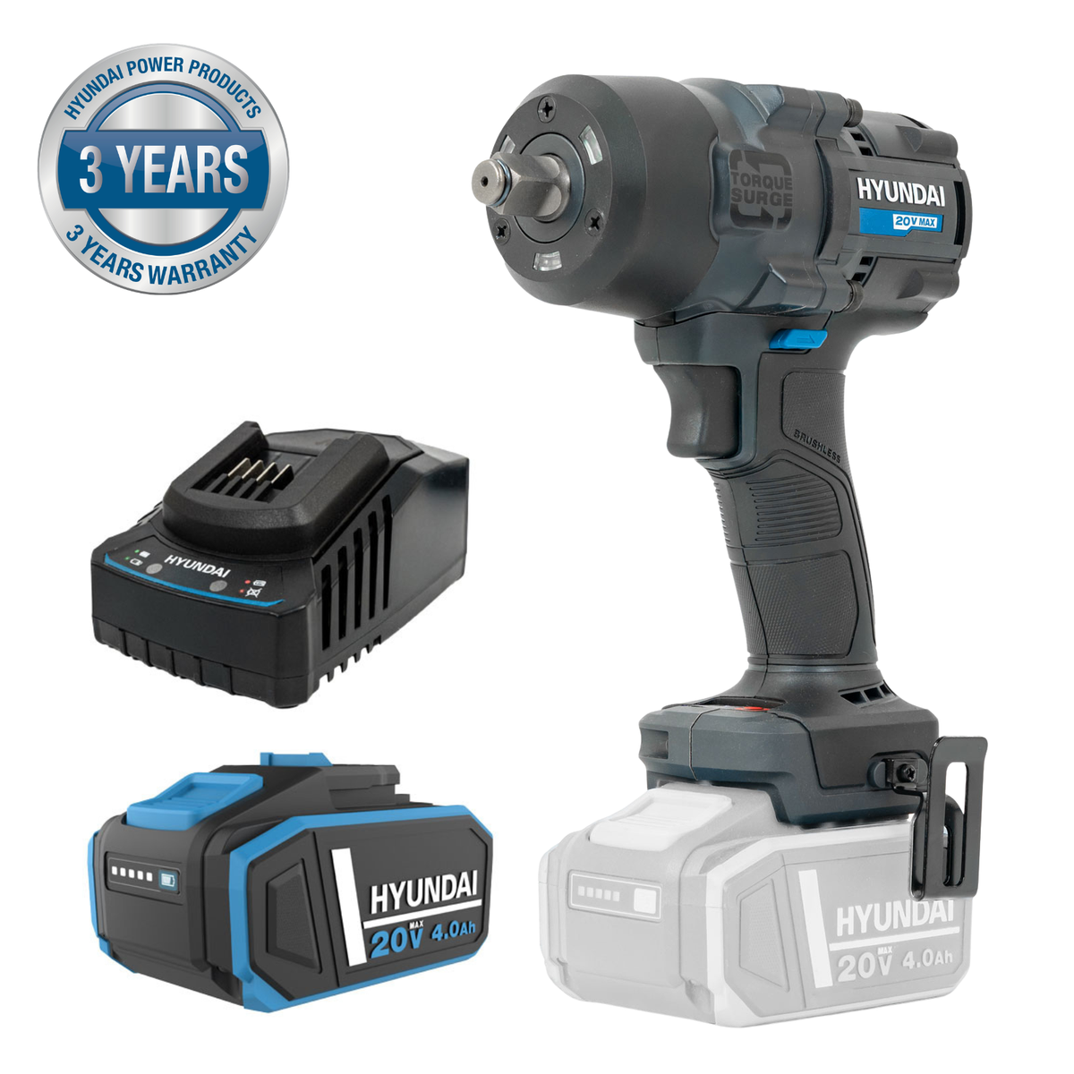 Hyundai 20V 700Nm Impact Wrench Kit, 4Ah Battery and 2A Charger