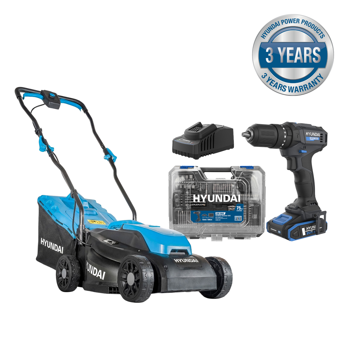 Hyundai 20V 33cm Lawnmower and 40Nm Driver Drill Kit