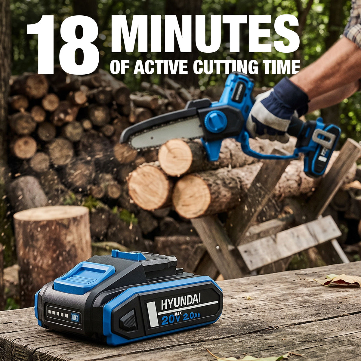 Hyundai 6" 20V Mini Chainsaw, Includes Chain, 2Ah Battery & Charger | HY20CCS150