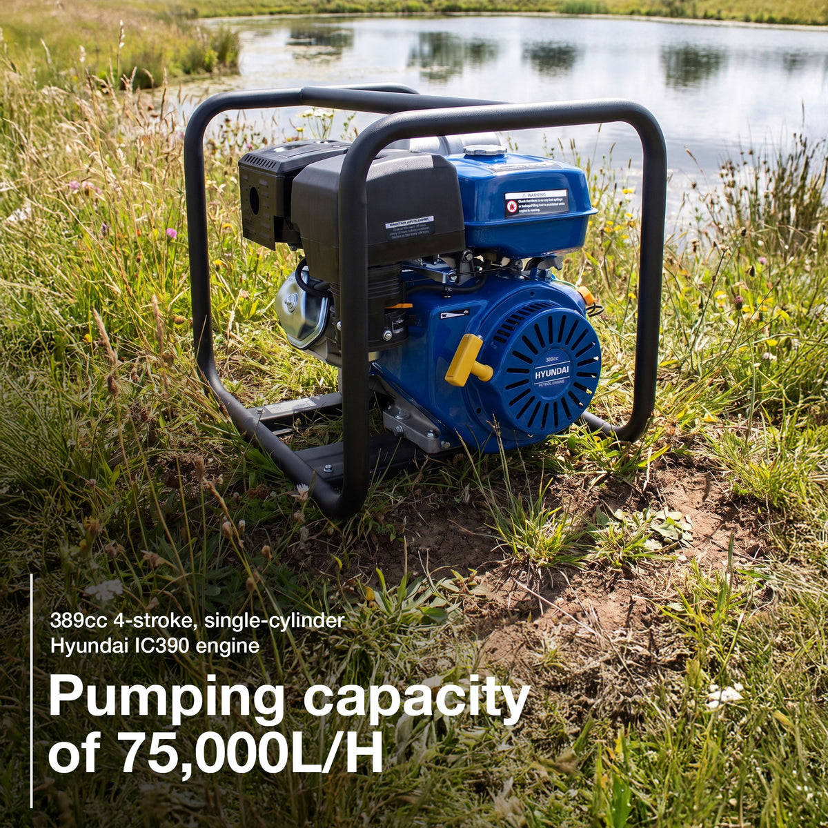 Hyundai 100mm 4" Petrol Clean Water Pump, 20m Total Head, 7m Lift, 1250L/min Flow Rate| HY100